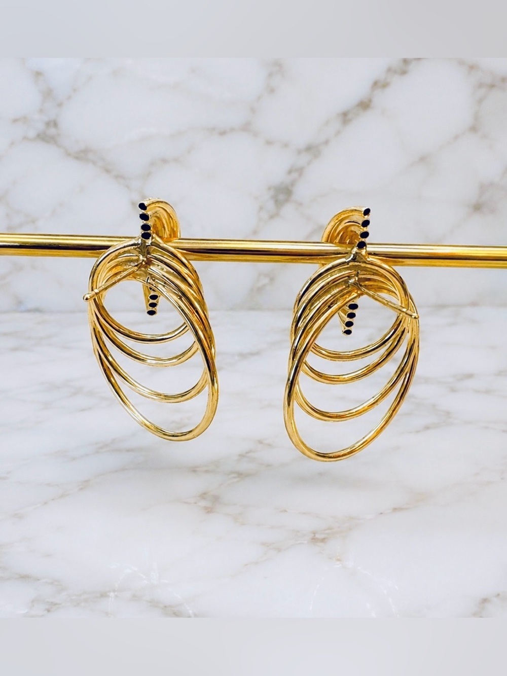 14K Gold Vintage Graduated Multi Hoop Diamond Cut Post Earrings FIRM THANK YOU - Picture 12 of 14